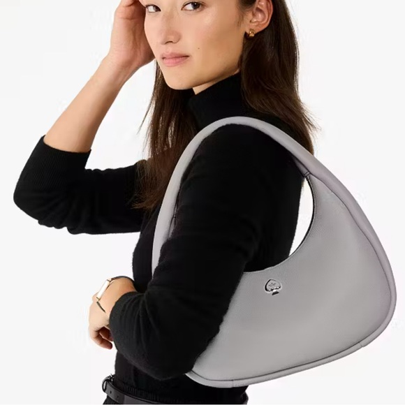 Kate Spade Kayla Crescent Leather Shoulder Bag | Mountain Grey - Picture 14 of 15